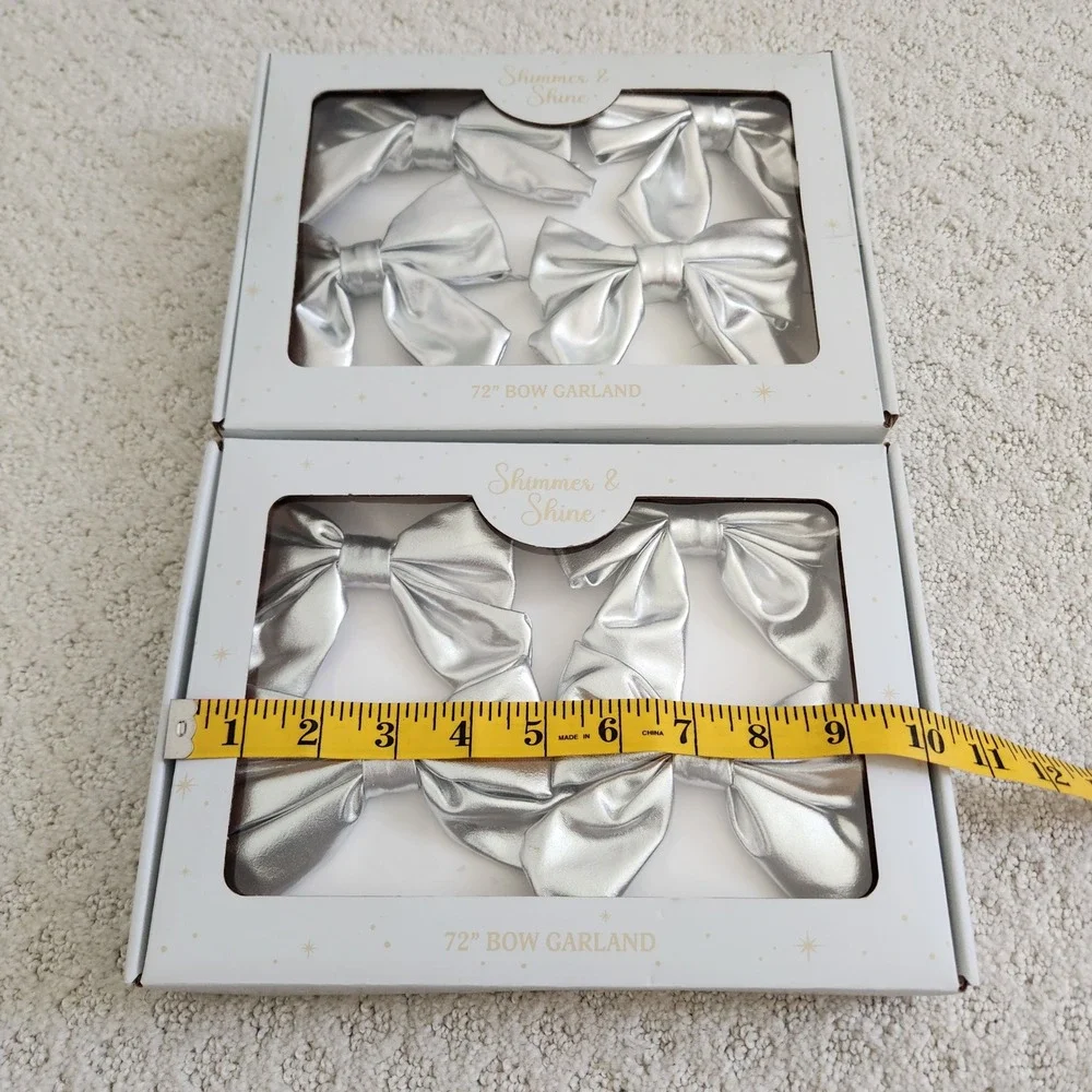 Shimmer & Shine Silver Metallic 72 inch Bow Garland Set of 2 Holiday X-mas Decor